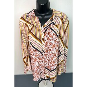 CATO Women's Mixed Print Long Sleeve Multicolored Button Up Blouse Size Medium